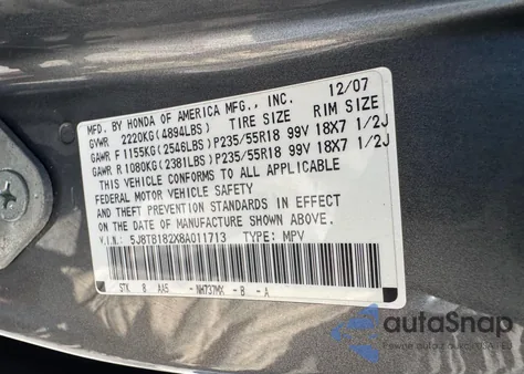 2008 Acura Rdx z USA, uszkodzony, nr VIN 5J8TB182X8A011713